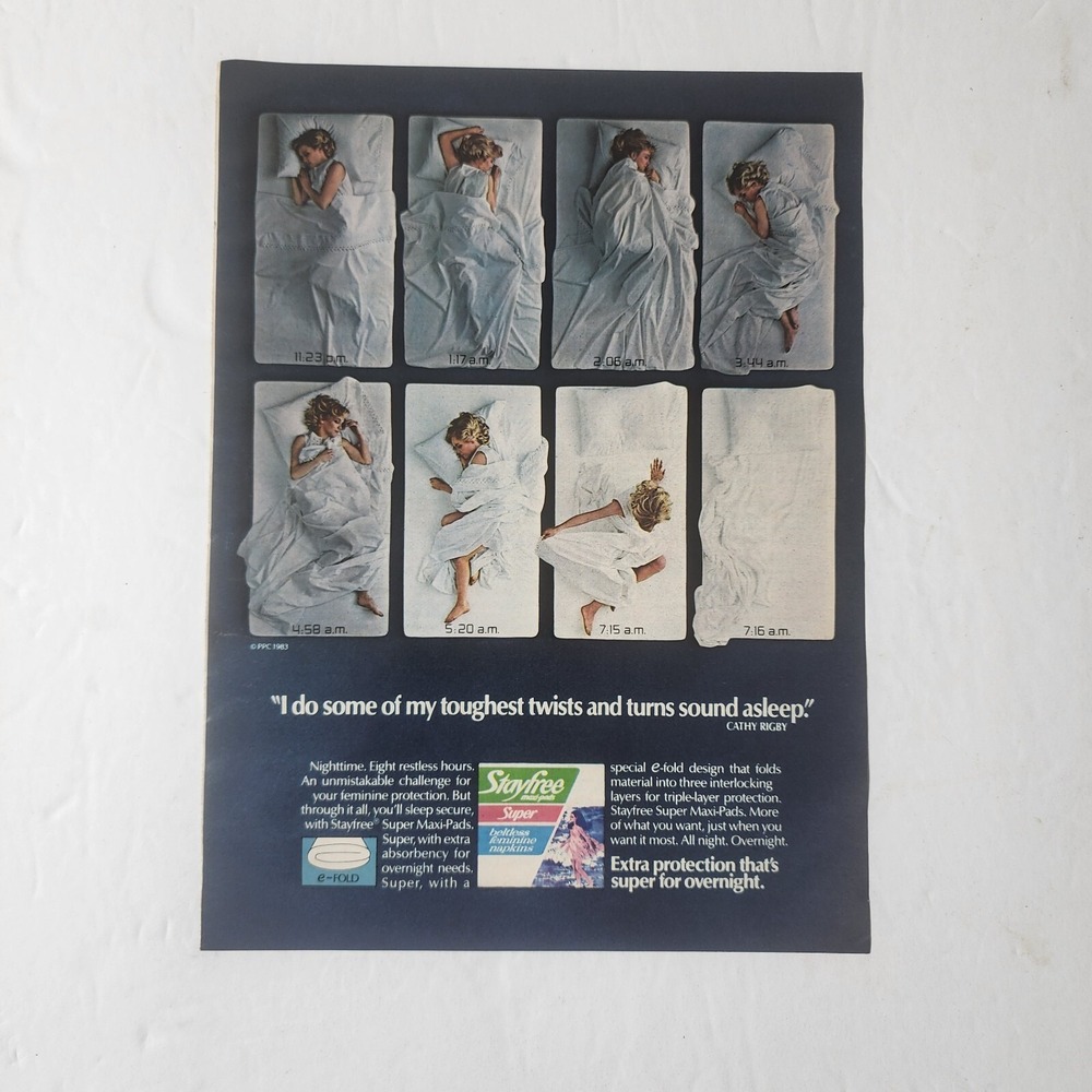 Vintage Print Ad Stayfree maxi-pads Cathy Rigby clipping 1983 8x10.5